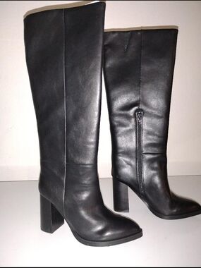 Dolce Vita Black Leather Knee-High Block Heel Boots